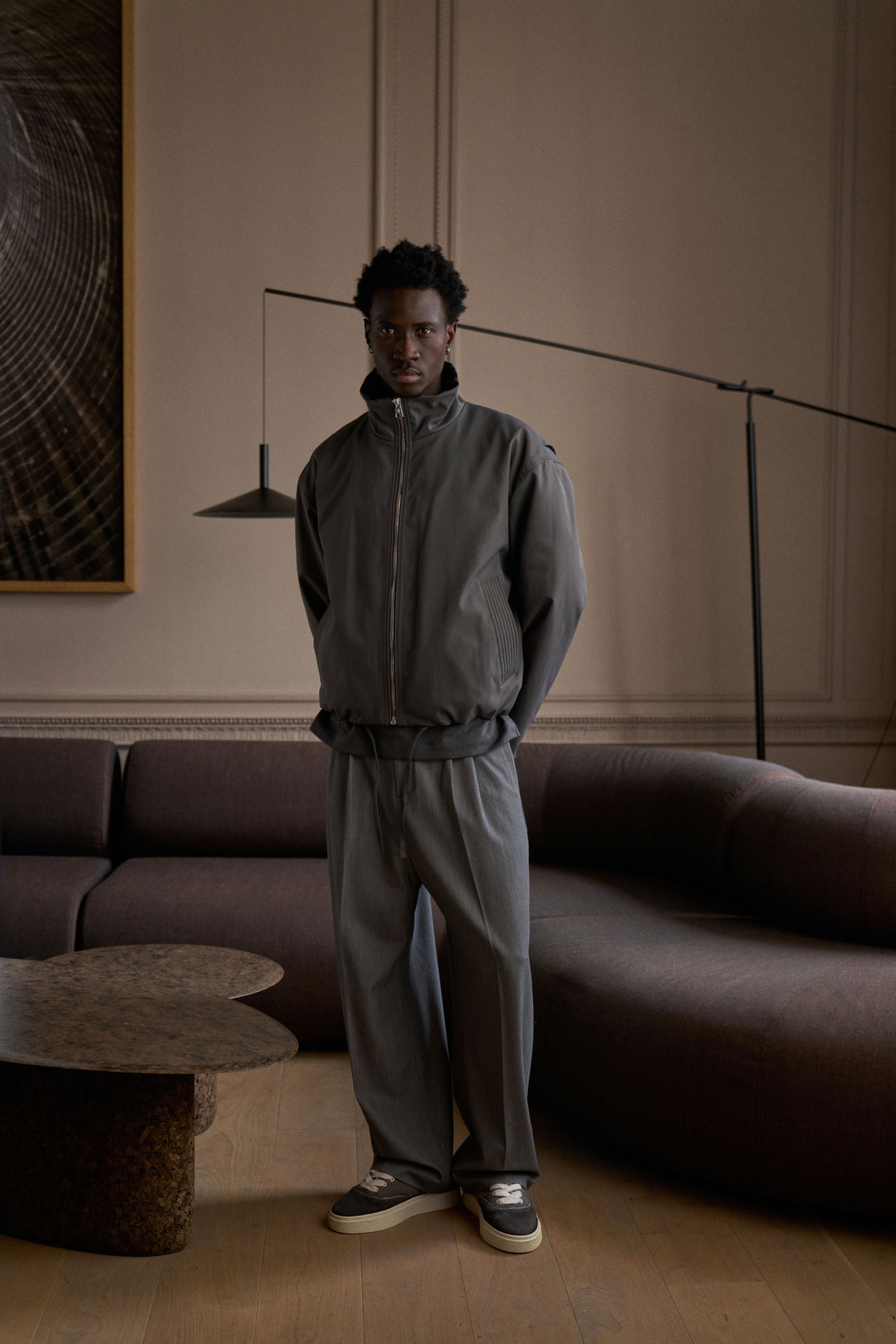 FUNNEL NECK HARRINGTON JACKET - CHARCOAL