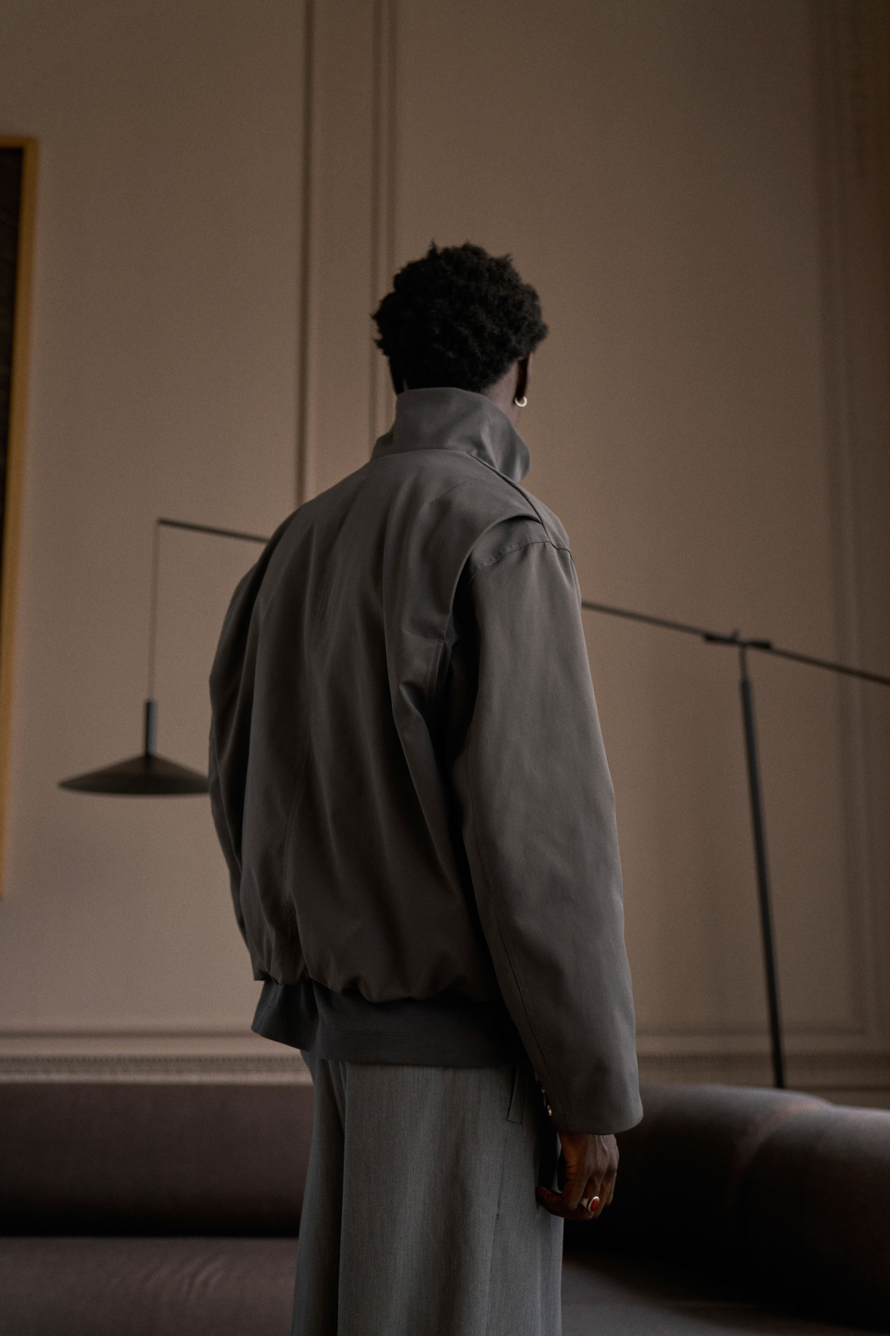 FUNNEL NECK HARRINGTON JACKET - CHARCOAL