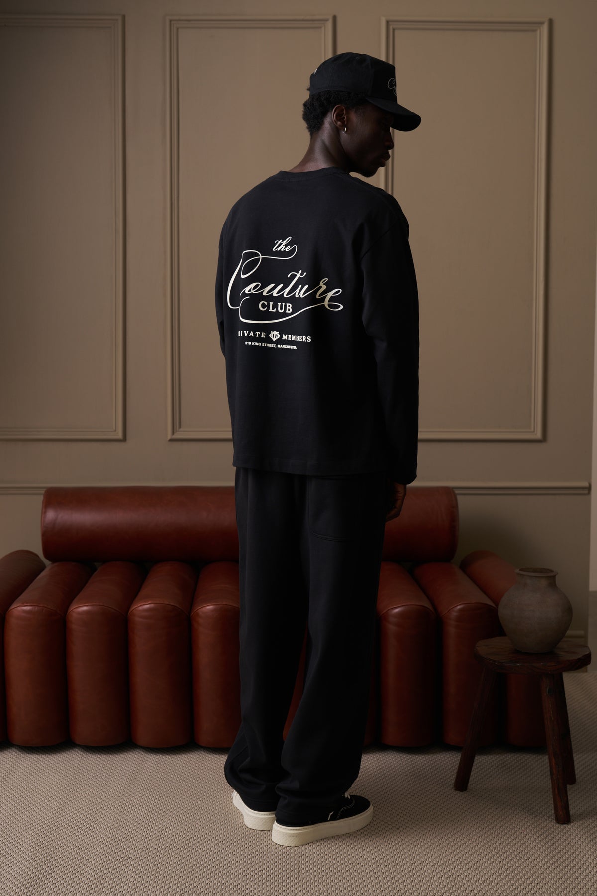 PRIVATE MEMBERS SCRIPT LONG SLEEVE T-SHIRT - BLACK