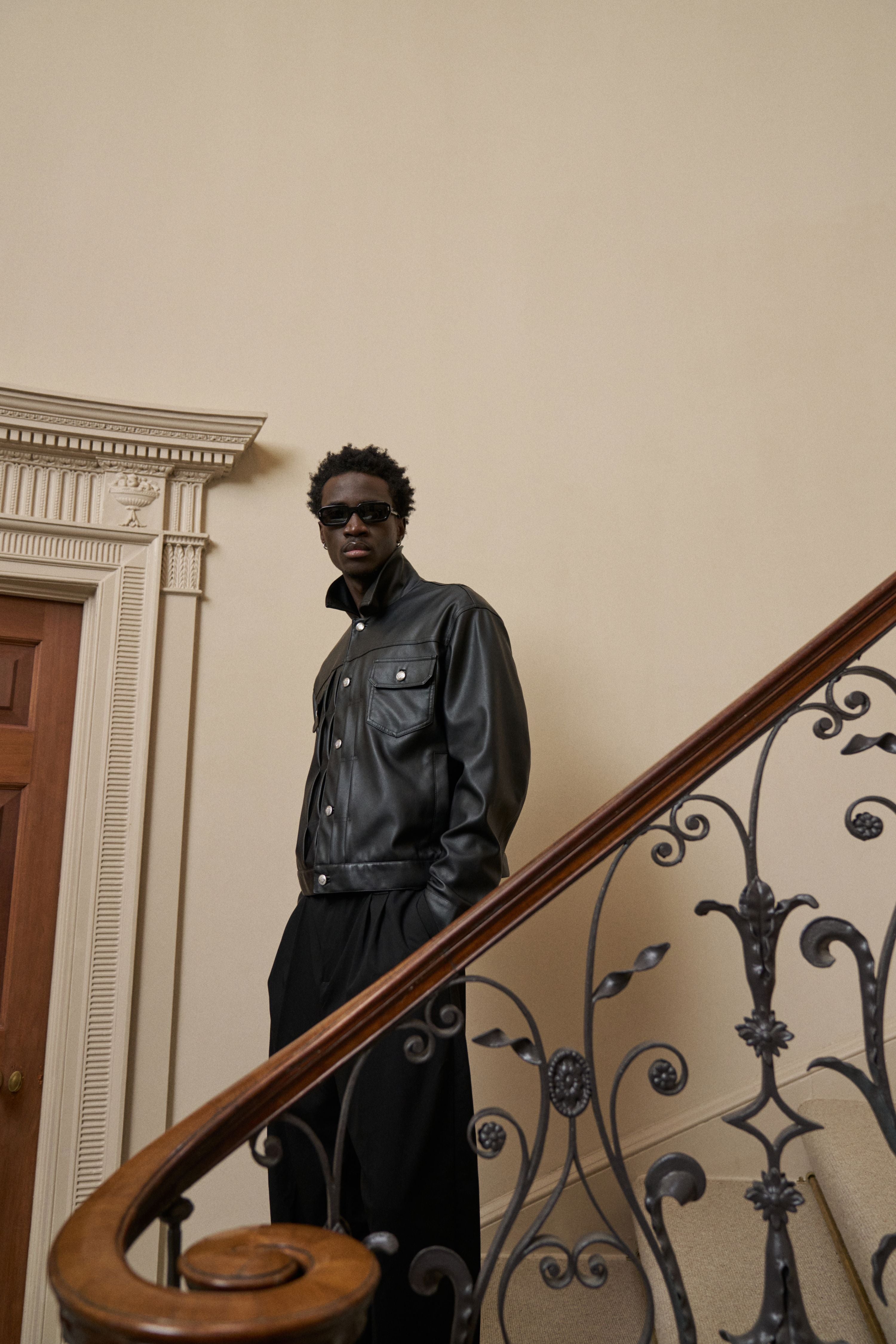 FAUX LEATHER TRUCKER JACKET - BLACK