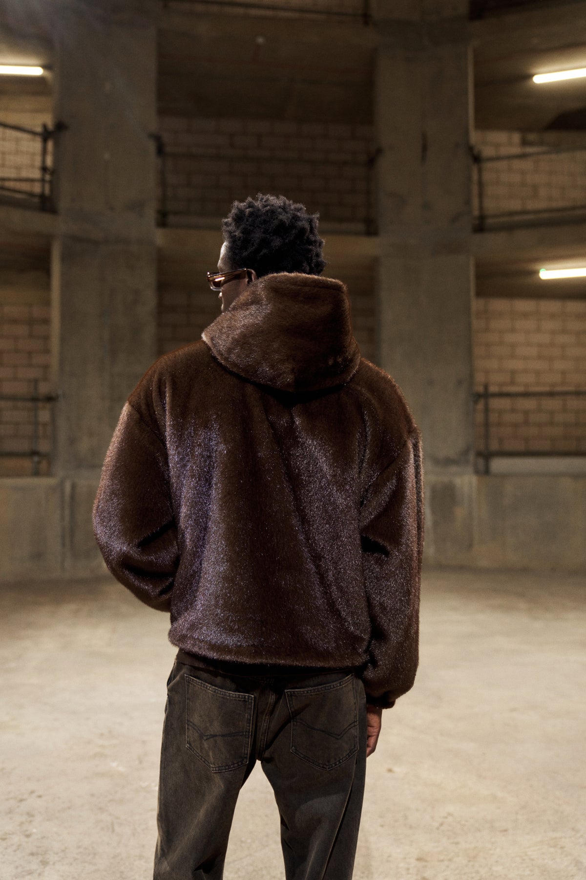 FAUX FUR HOODED JACKET - CHOCOLATE
