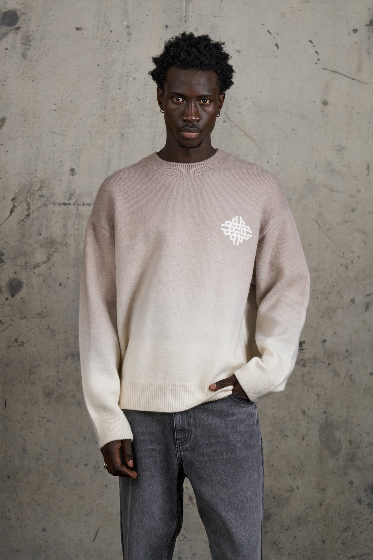 OMBRE KNITTED EMBROIDERY CREW - BROWN