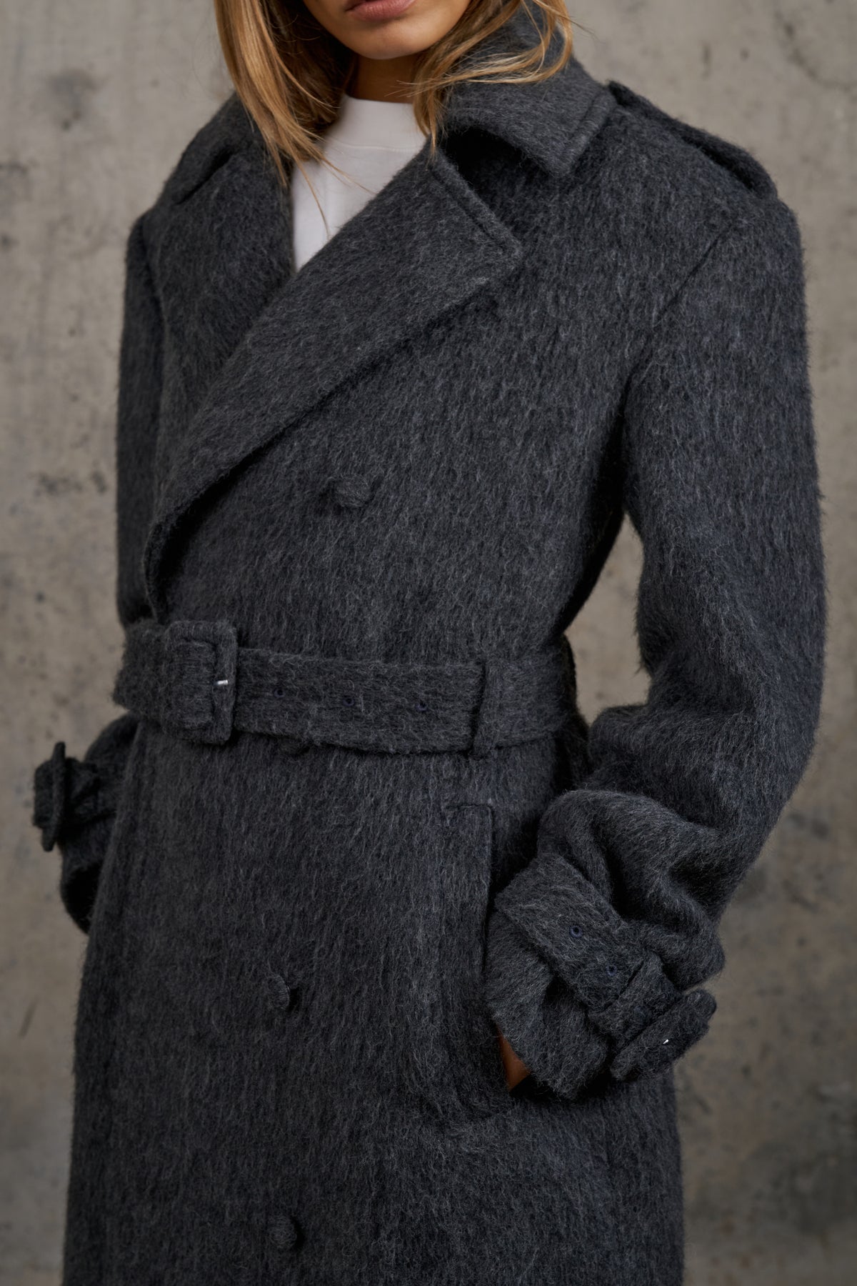 BRUSHED WOOL OVERSIZED MAXI COAT - CHARCOAL