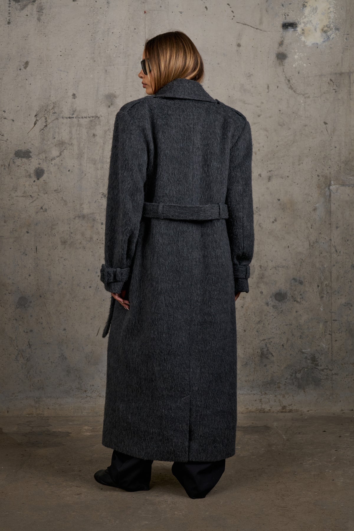 BRUSHED WOOL OVERSIZED MAXI COAT - CHARCOAL