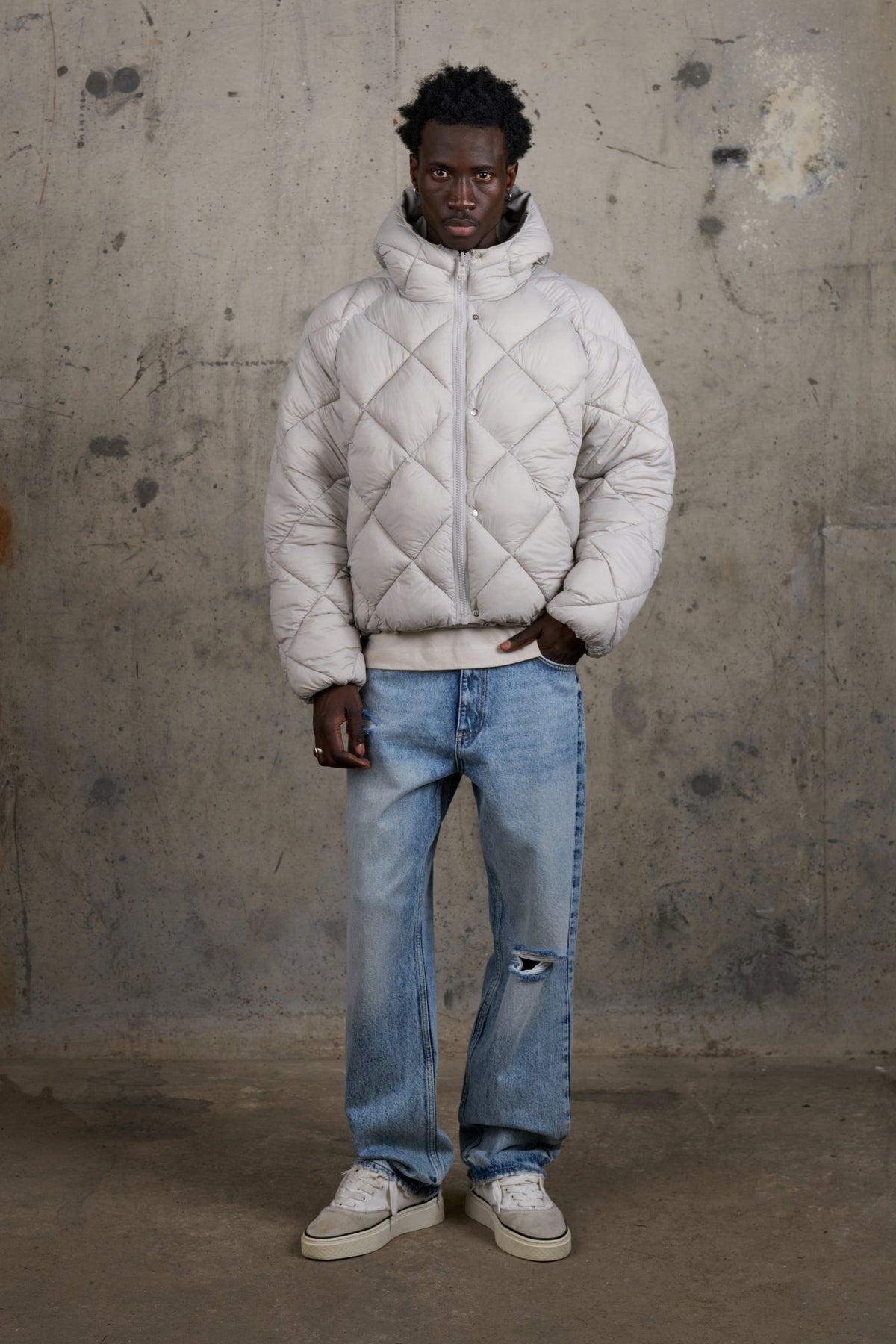 REVERSIBLE PUFFER COAT - LIGHT GREY