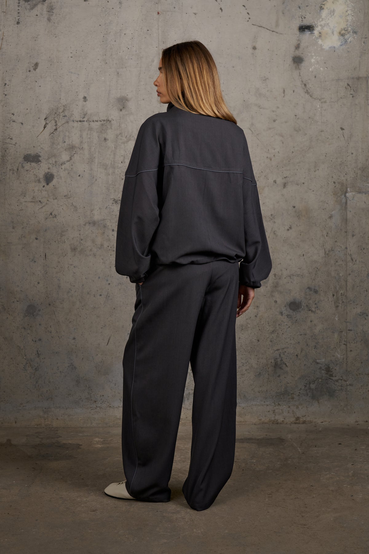 PIPED FUNNEL NECK TRACK JACKET - CHARCOAL