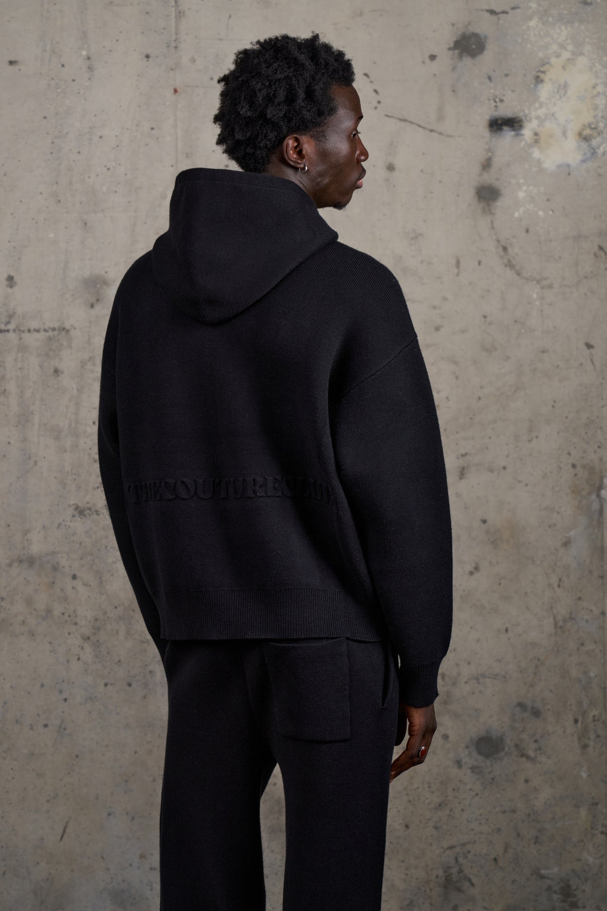 COMPACT KNIT COPYRIGHT HOODIE - BLACK