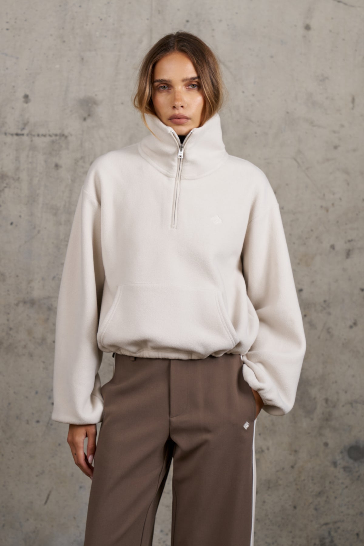 COMPACT FLEECE QUARTER ZIP - BONE