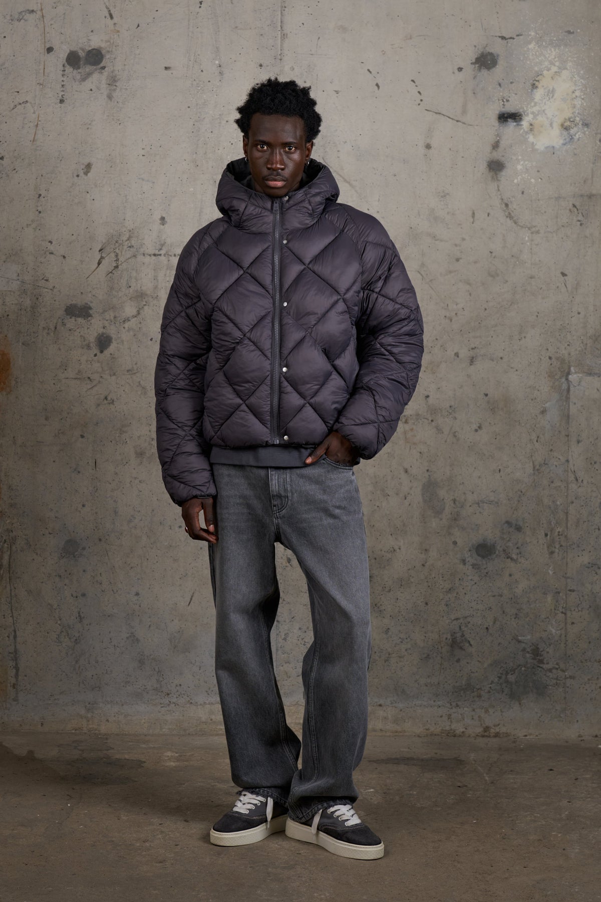 REVERSIBLE PUFFER COAT - CHARCOAL