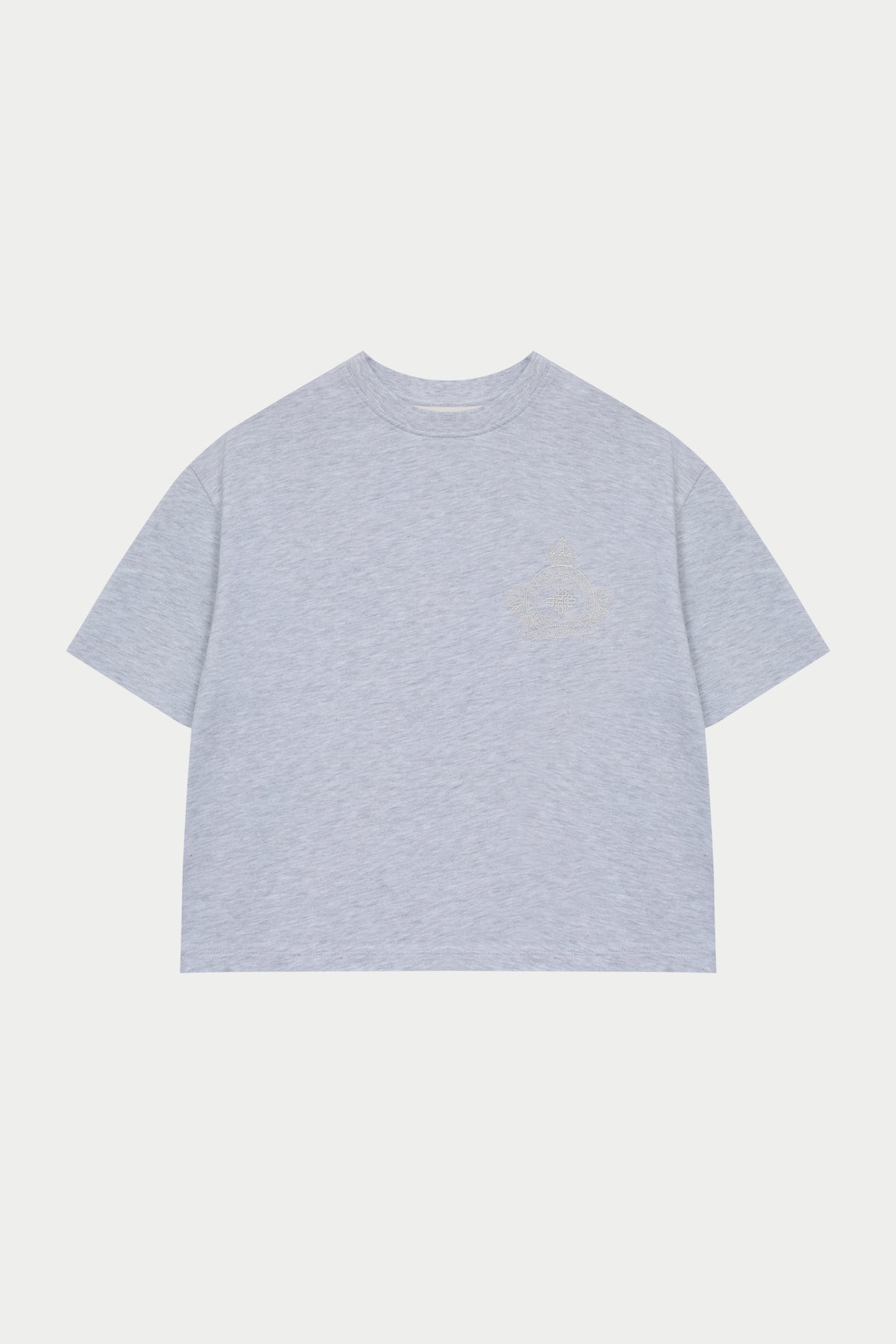 EMBROIDERED CREST T-SHIRT - GREY MARL