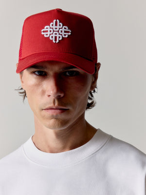EMBLEM EMBROIDERED MESH BACK CAP - RED