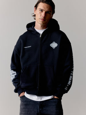 MOTION BLURRED ZIP THROUGH HOODIE - BLACK