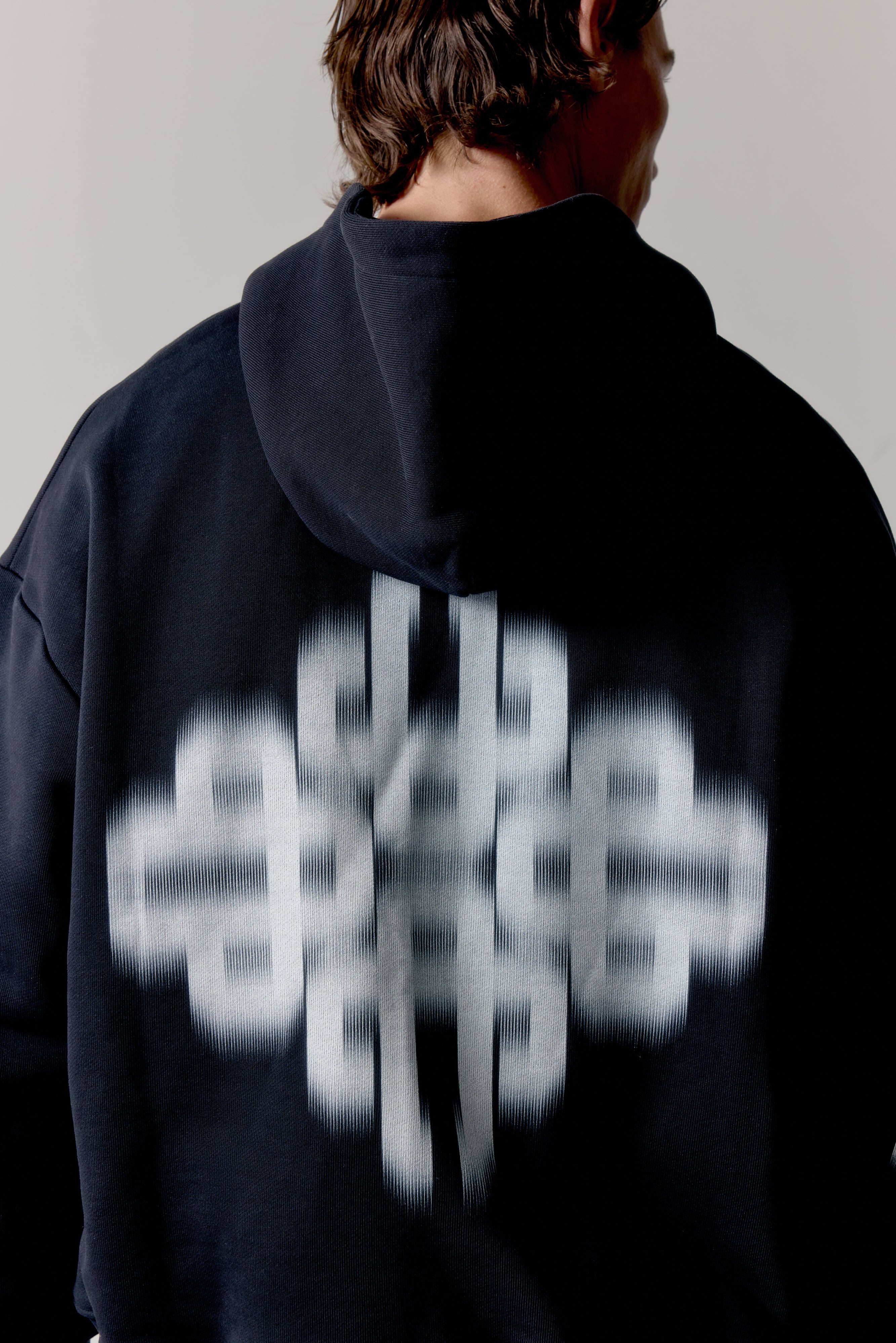 MOTION BLURRED ZIP THROUGH HOODIE - BLACK