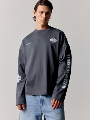 MOTION BLURRED LONG SLEEVE T-SHIRT - CHARCOAL