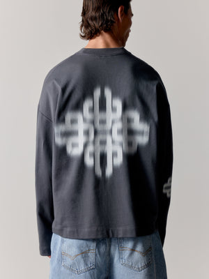 MOTION BLURRED LONG SLEEVE T-SHIRT - CHARCOAL