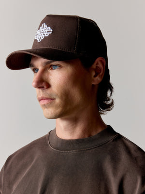 EMBLEM EMBROIDERED MESH BACK CAP - BROWN