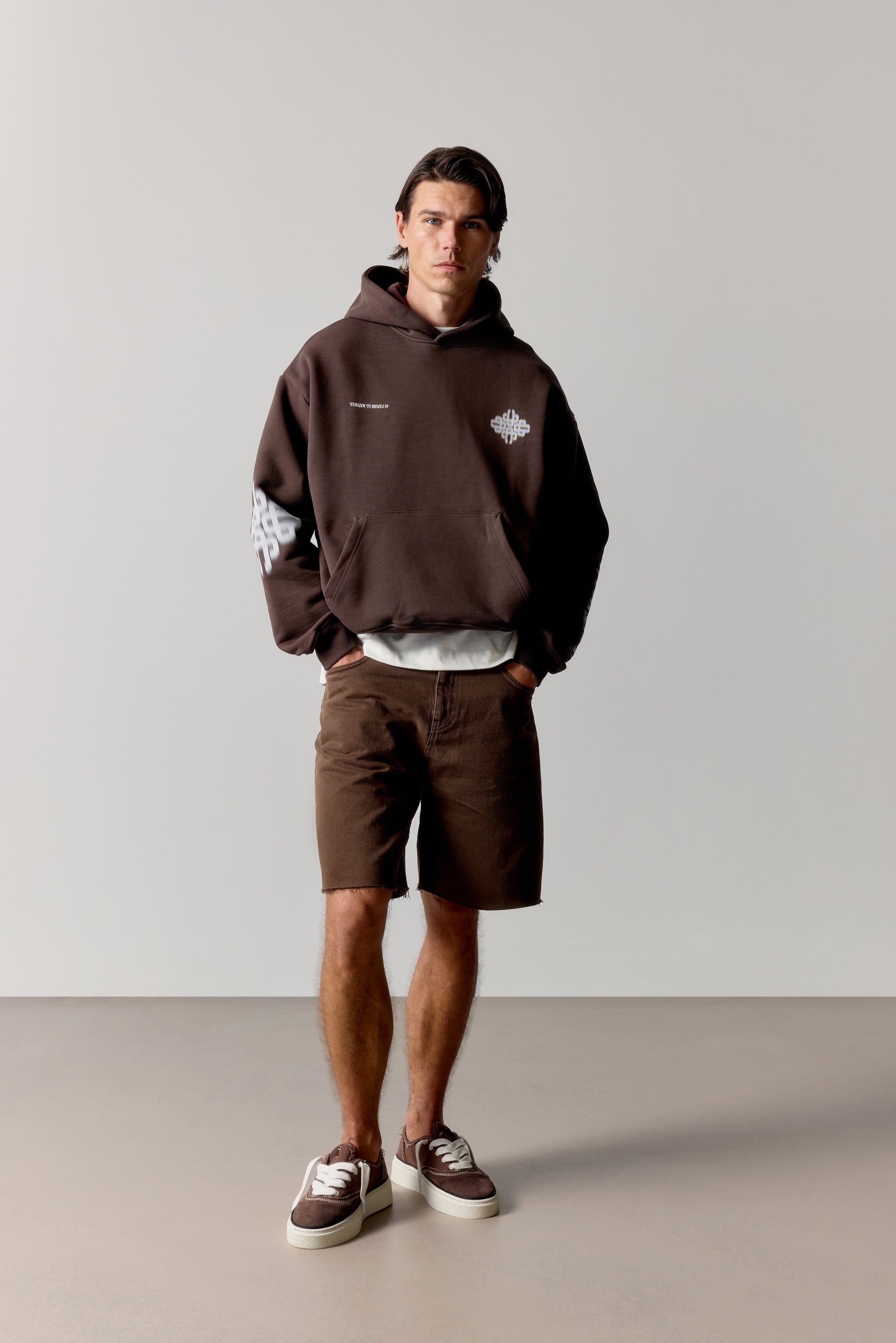 MOTION BLURRED EMBLEM HOODIE - BROWN