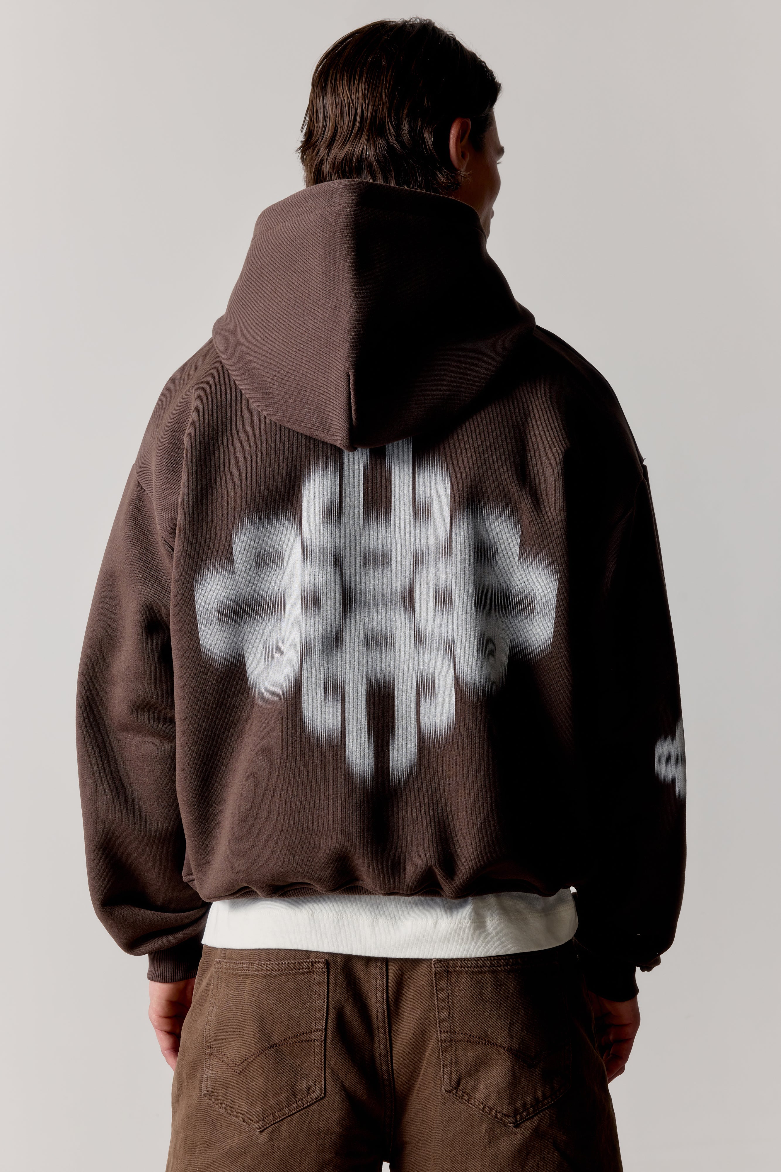 MOTION BLURRED EMBLEM HOODIE - BROWN