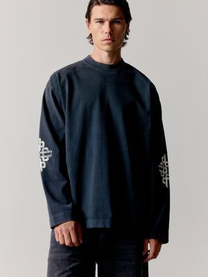 WASHED EMBLEM PRINT LONG SLEEVE T-SHIRT - NAVY