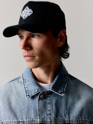 EMBLEM EMBROIDERED MESH BACK CAP - BLACK