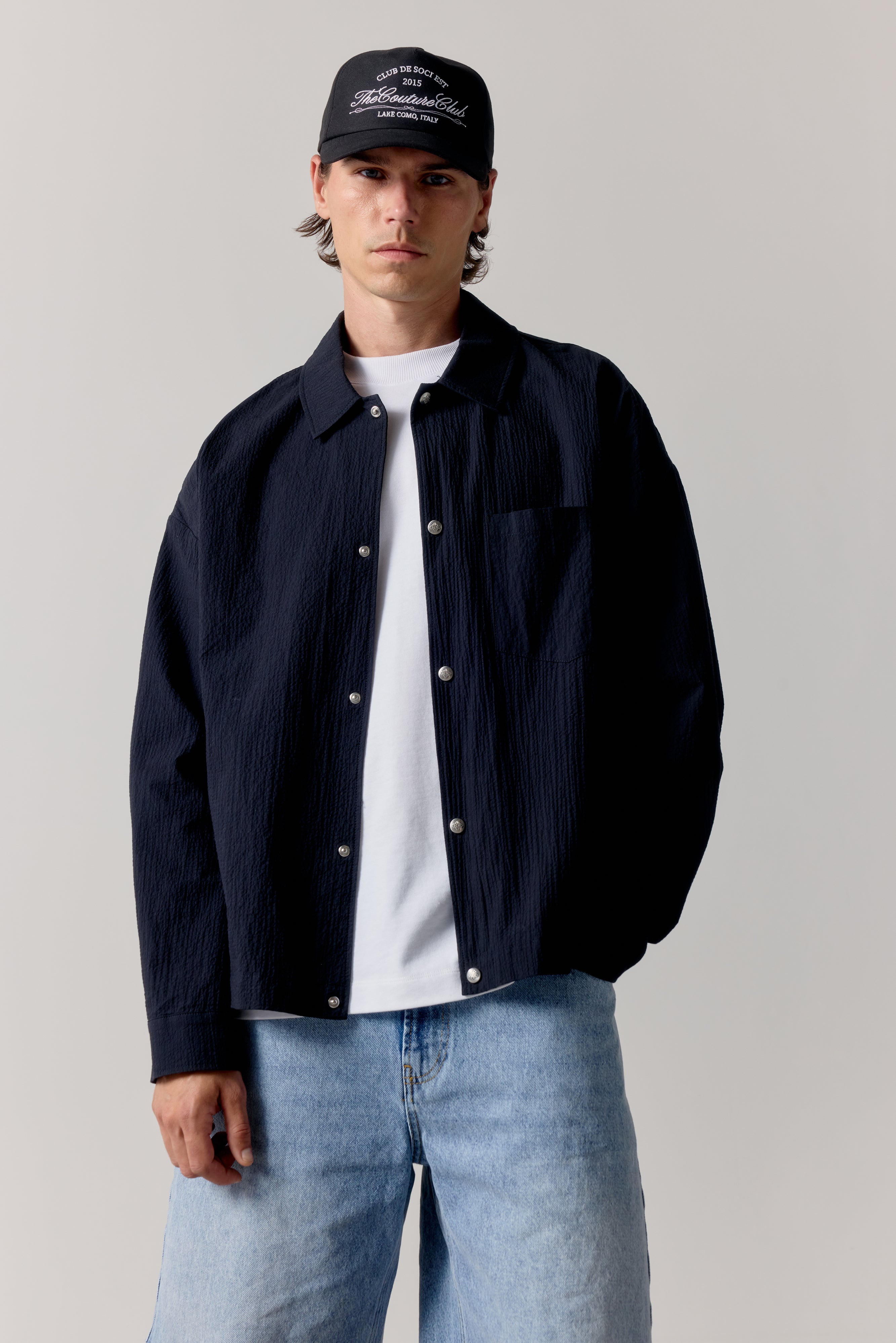TEXTURED LONG SLEEVE SHIRT - BLACK