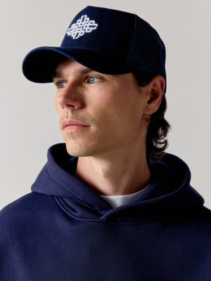 EMBLEM EMBROIDERED MESH BACK CAP - NAVY