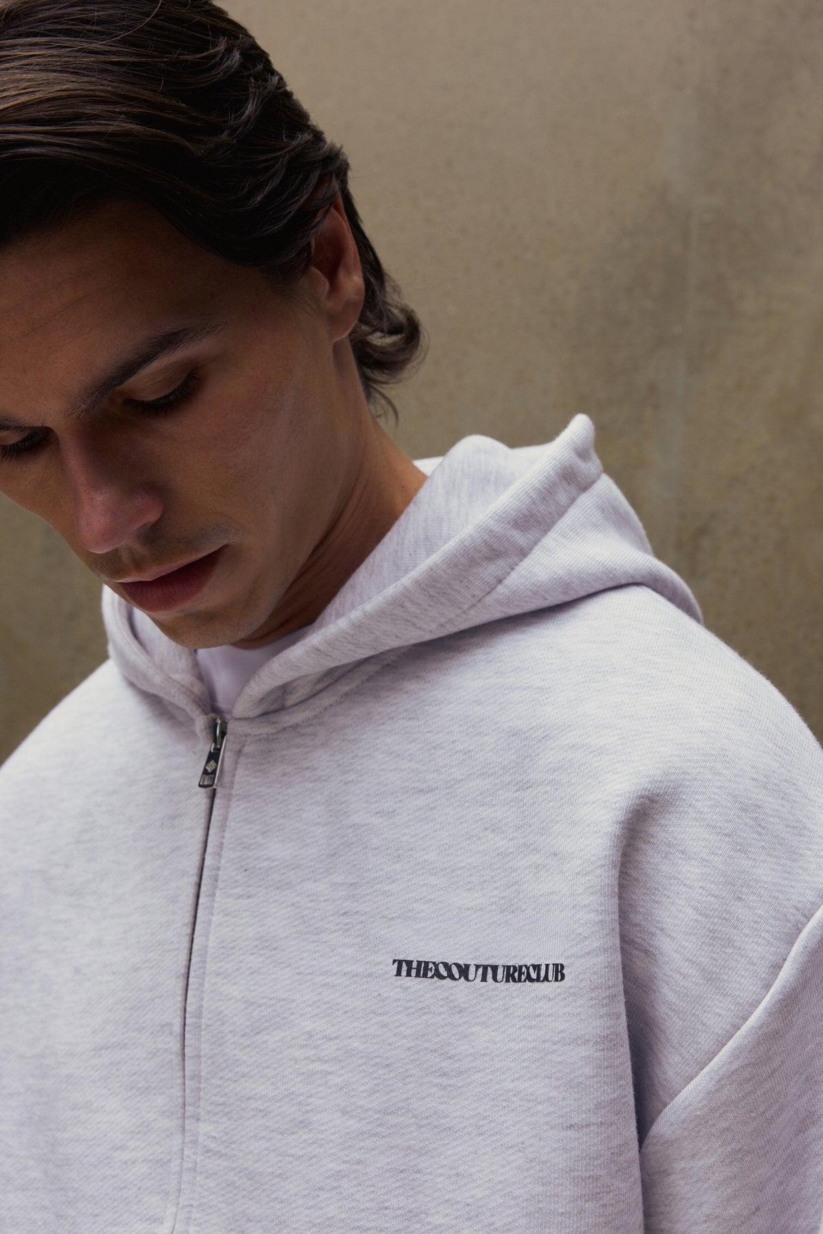 COPYRIGHT ZIP THROUGH HOODIE - GREY MARL