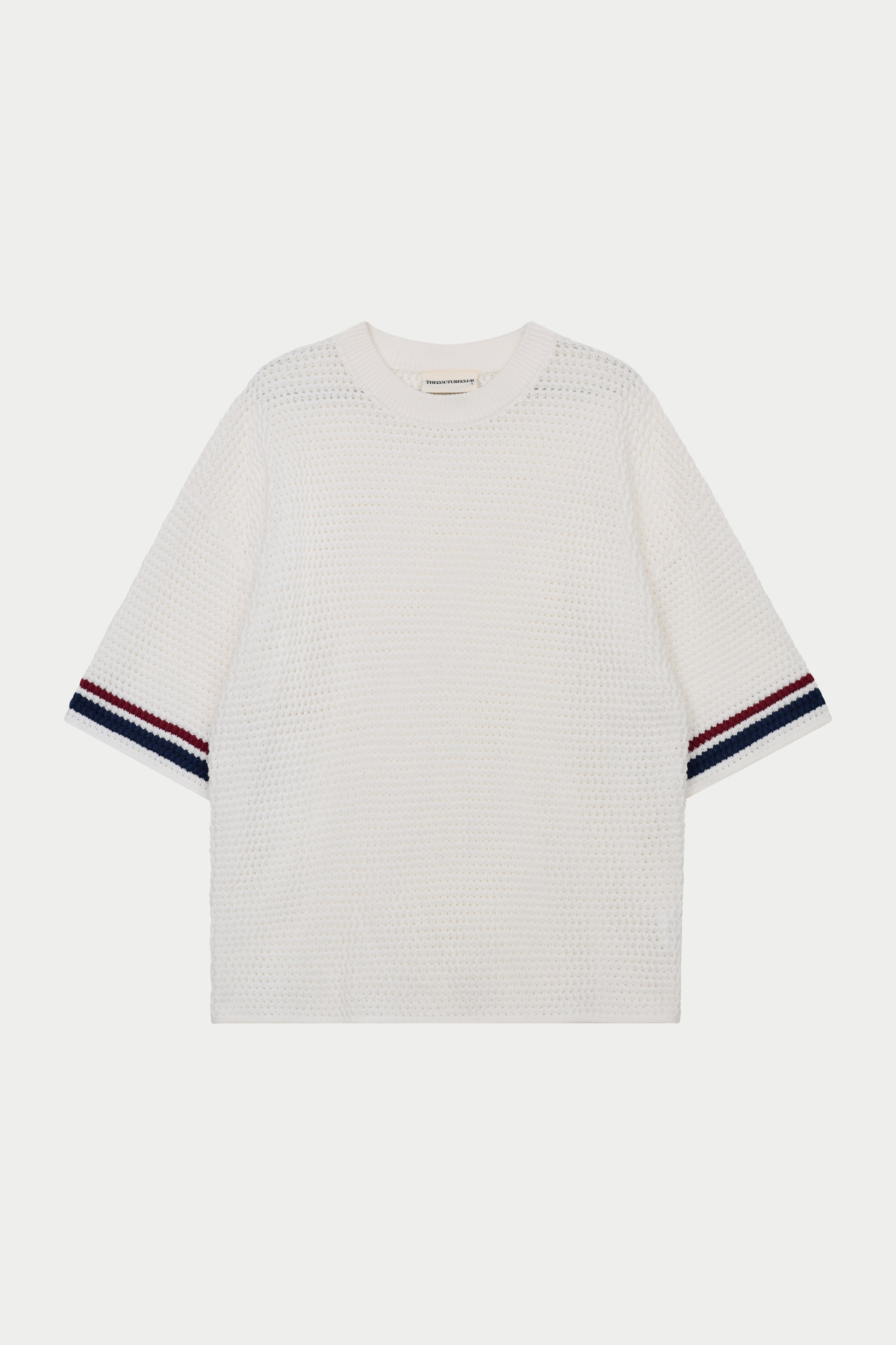 STRIPE CROCHET KNIT T-SHIRT - BURGUNDY