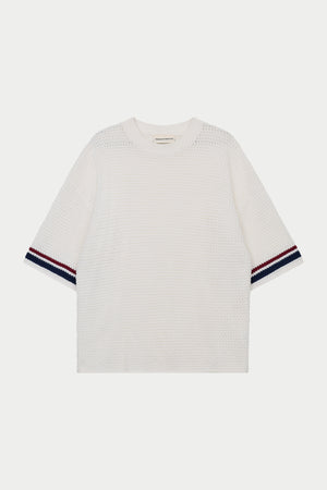 STRIPE CROCHET KNIT T-SHIRT - BURGUNDY