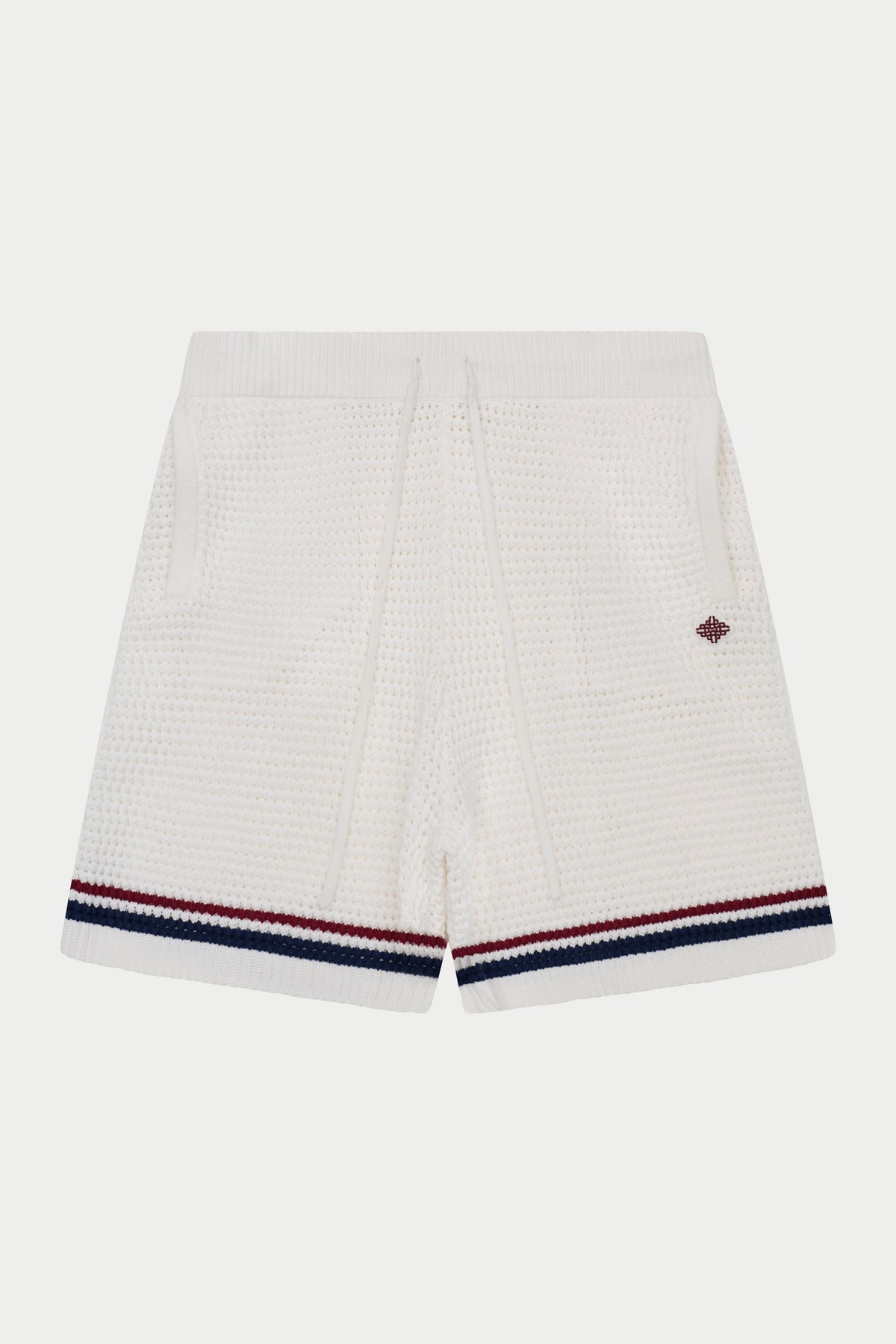 STRIPE CROCHET KNIT SHORTS - BURGUNDY