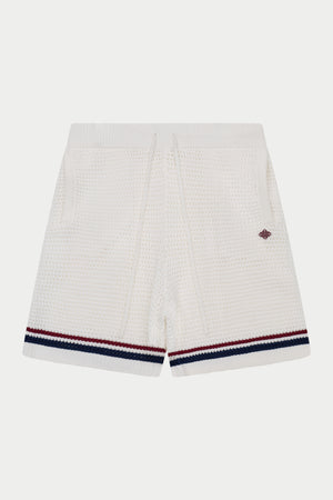 STRIPE CROCHET KNIT SHORTS - BURGUNDY