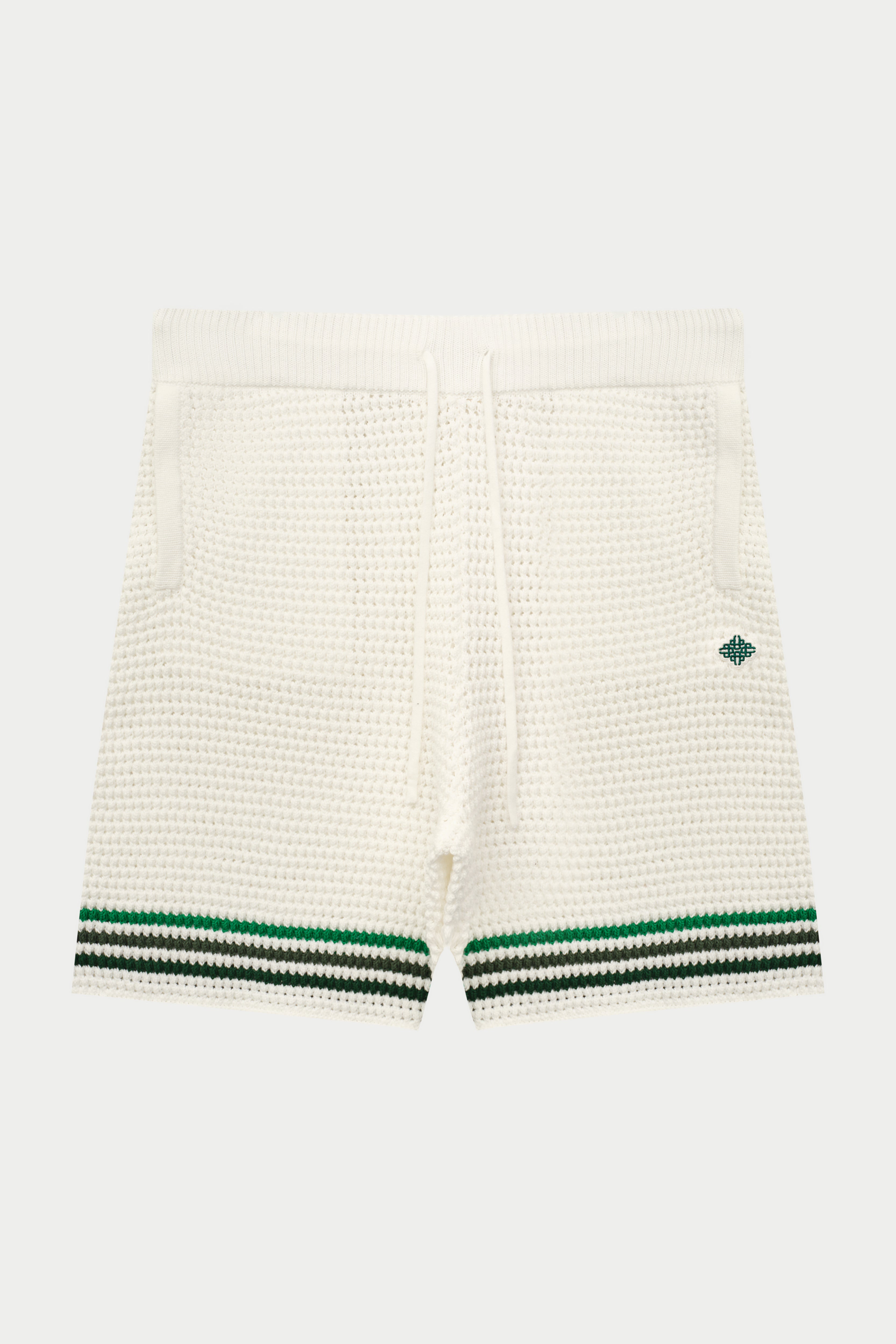 STRIPE CROCHET KNIT SHORTS - WHITE