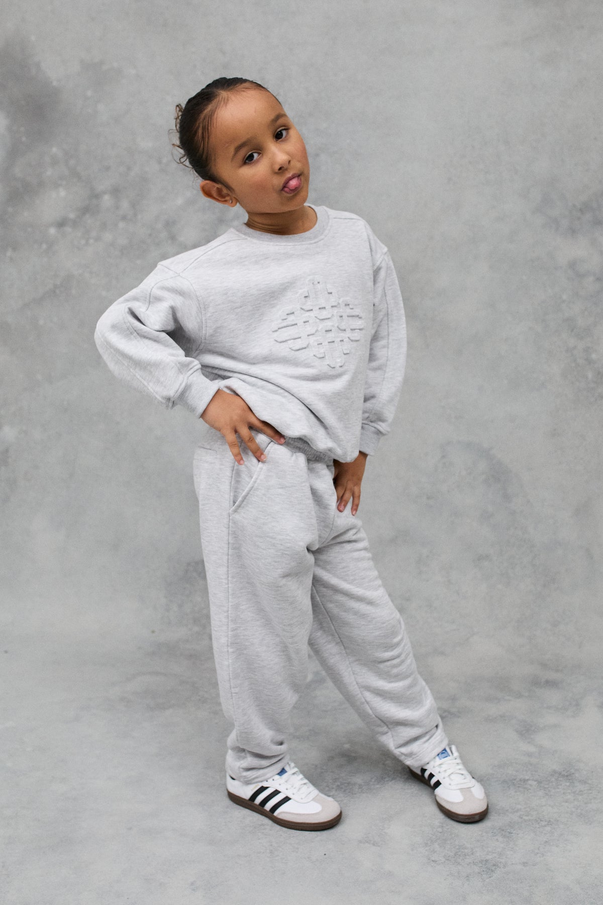 Kids Embossed Emblem Sweatshirt - Grey Marl