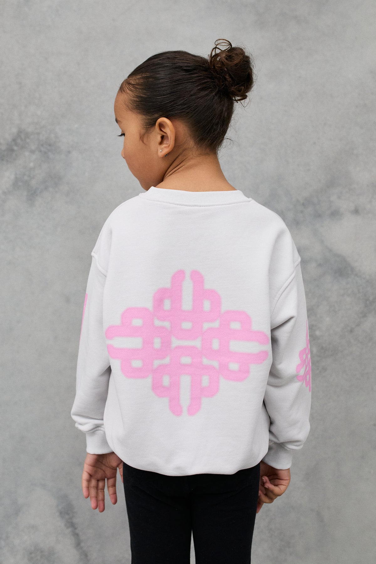 Kids Blurred Graphic Emblem Sweatshirt - Off White/Pink