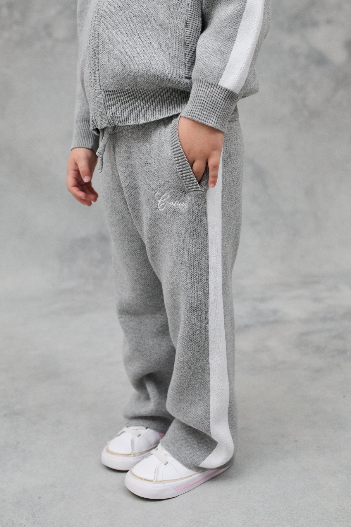 Kids Side Stripe Knitted Joggers - Grey Marl