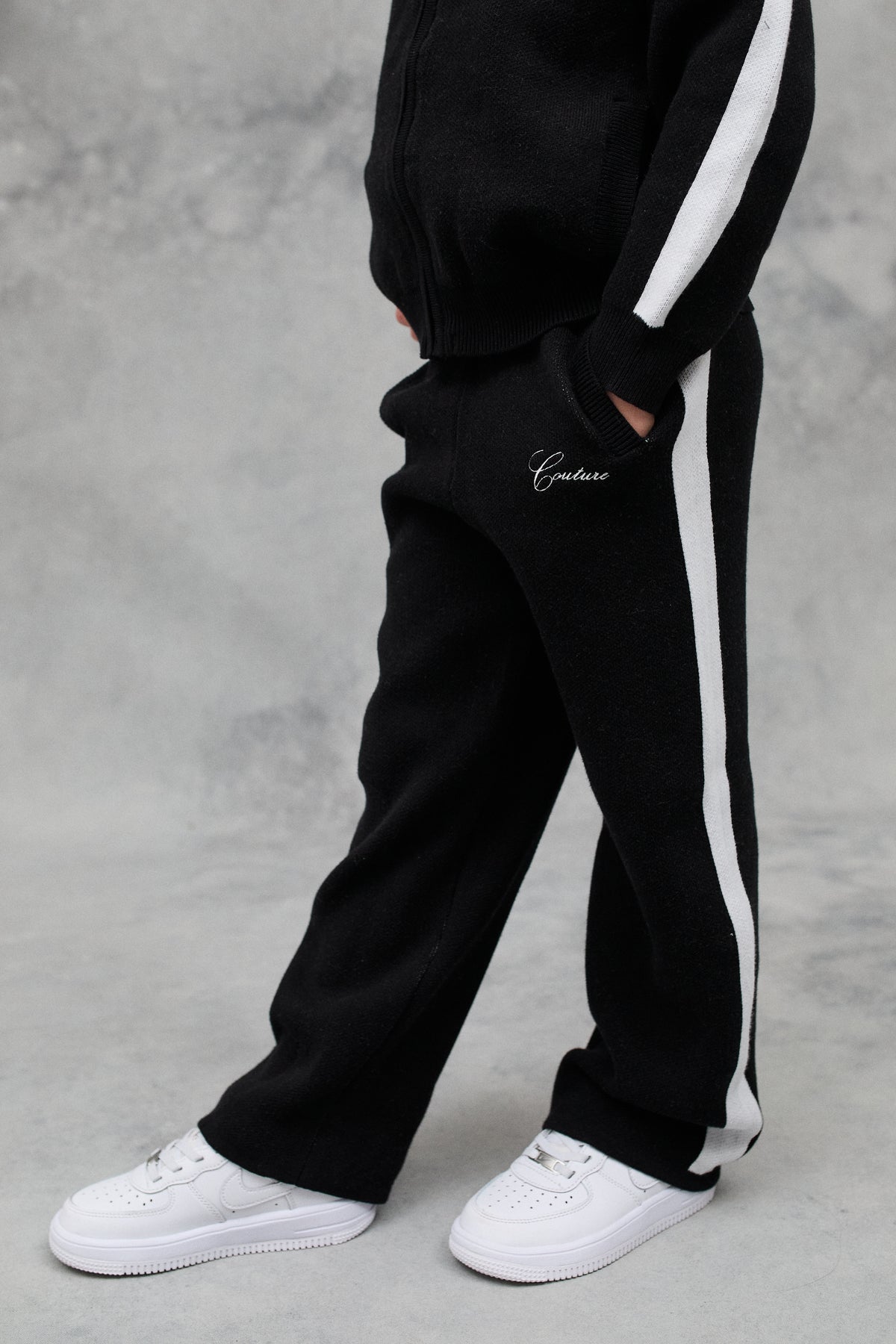 Kids Side Stripe Knitted Joggers - Black