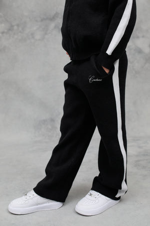 KIDS SIDE STRIPE KNITTED JOGGERS - BLACK