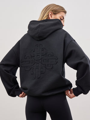 OUTLINE EMBLEM RELAXED HOODIE - BLACK
