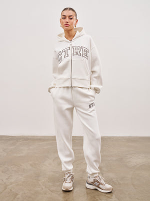 CTRE CROPPED ZIP THROUGH HOODIE - OFF WHITE