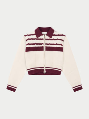 CONTRAST STRIPE KNITTED ZIP THROUGH - OFF WHITE