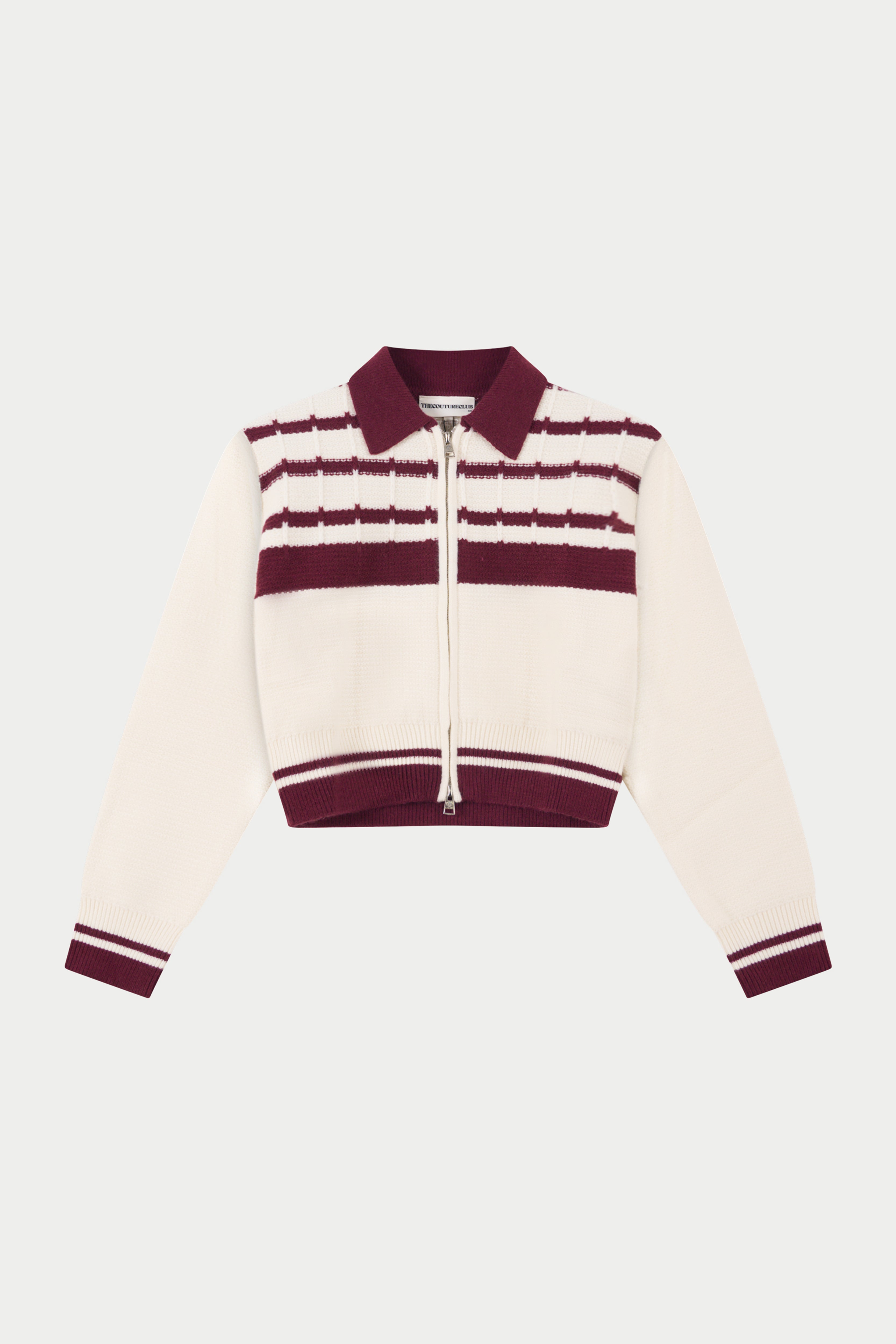 CONTRAST STRIPE KNITTED ZIP THROUGH - OFF WHITE