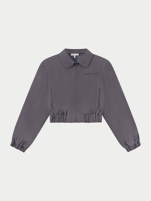 TAILORED SHOULDER PADDED BOMBER JACKET - GREY