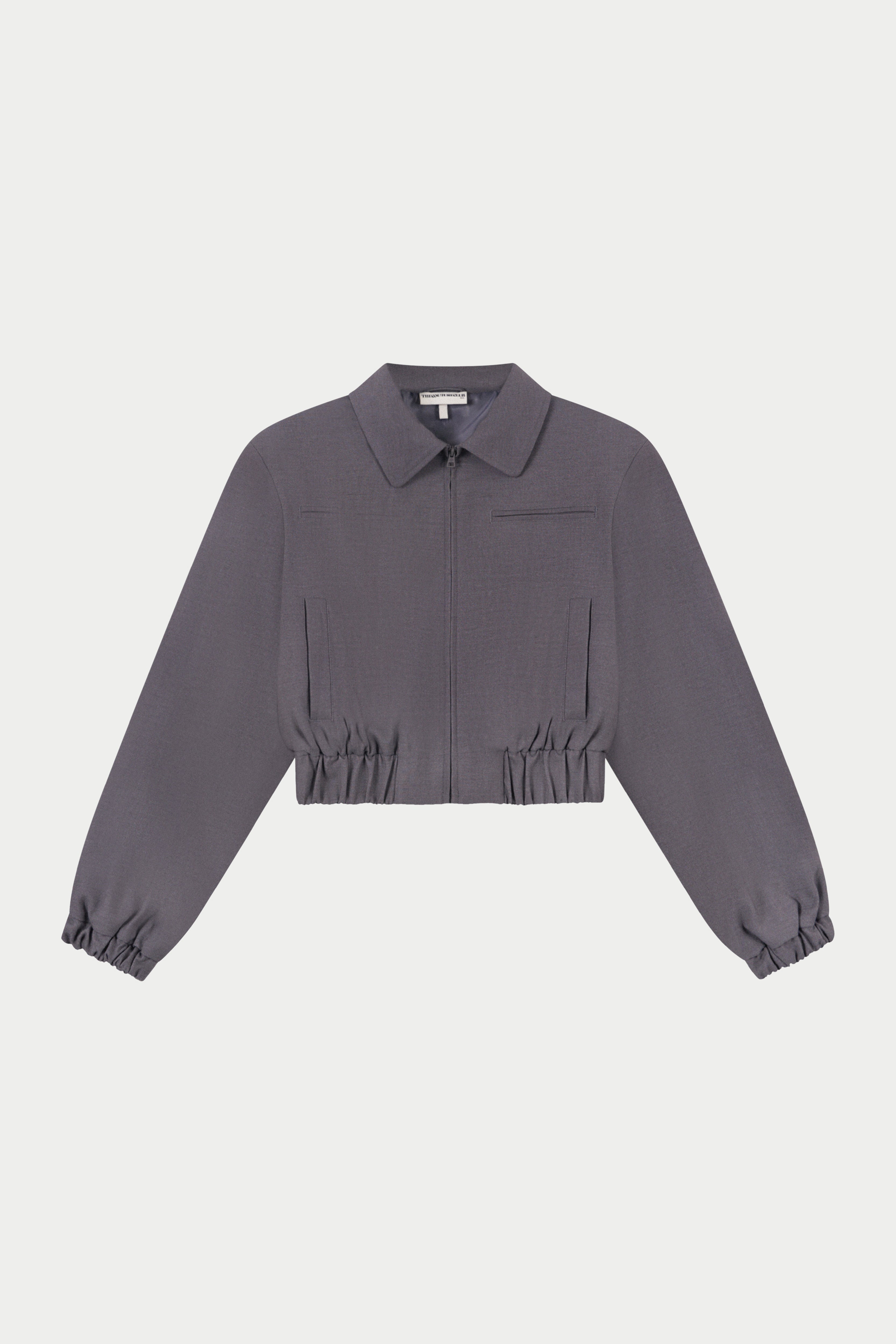 TAILORED SHOULDER PADDED BOMBER JACKET - GREY