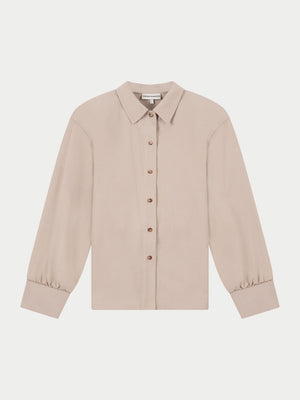 TAILORED SHOULDER PADDED SHIRT - BEIGE
