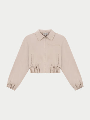 TAILORED SHOULDER PADDED BOMBER JACKET - BEIGE