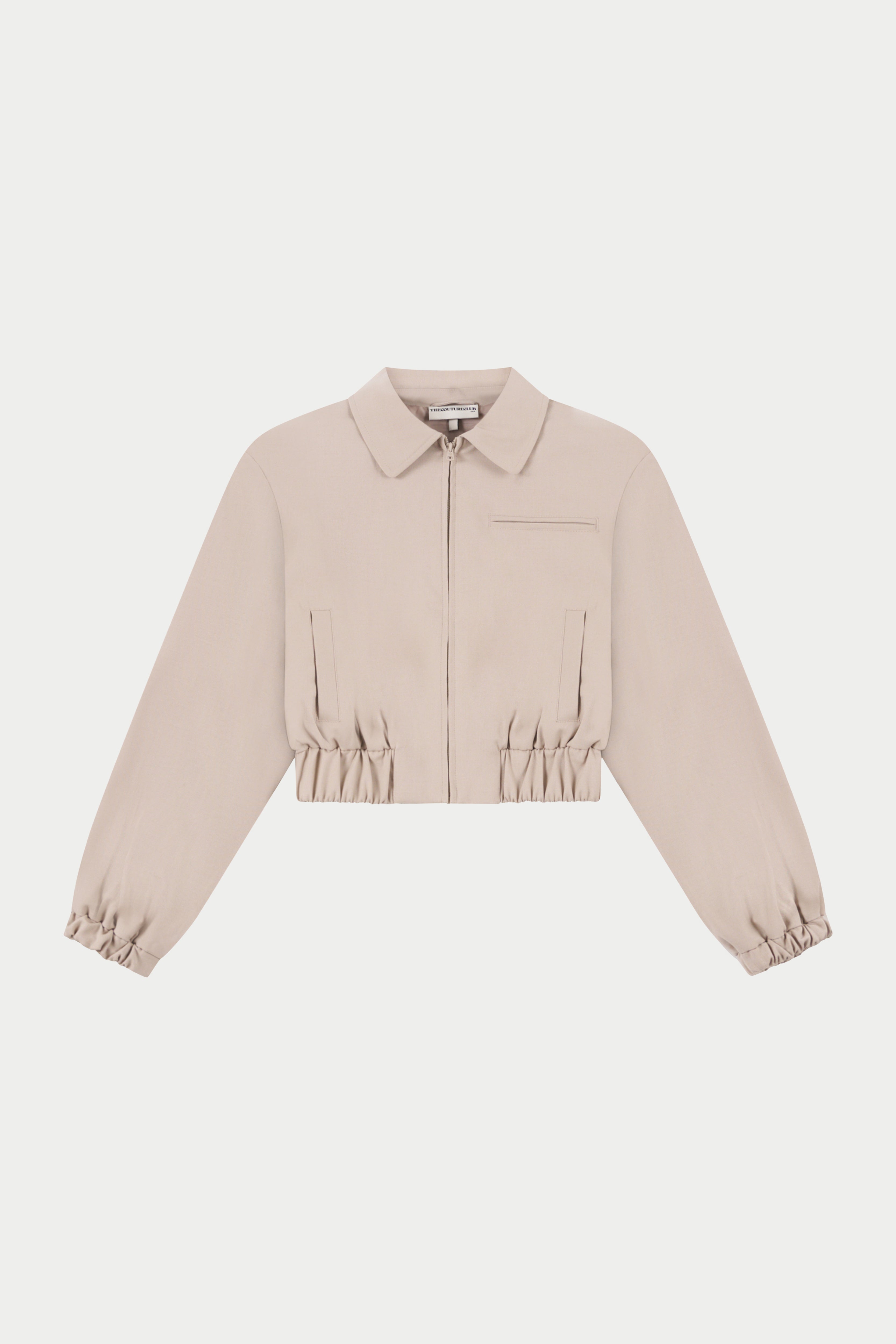 TAILORED SHOULDER PADDED BOMBER JACKET - BEIGE