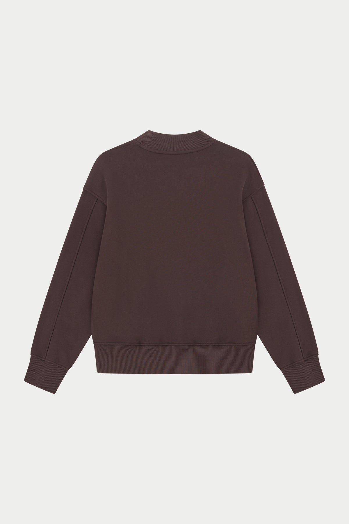 CHENILLE EMBLEM MOCK NECK CREW - CHOCOLATE