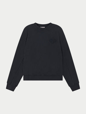 WASHED BORG EMBLEM APPLIQUE CREW - BLACK