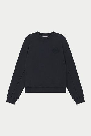 WASHED BORG EMBLEM APPLIQUE CREW - BLACK