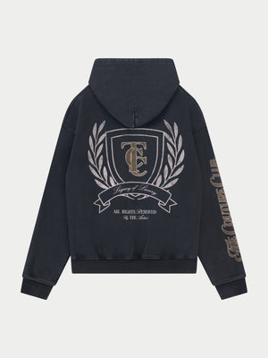 WASHED LAUREL VARSITY GRAPHIC HOODIE - BLACK
